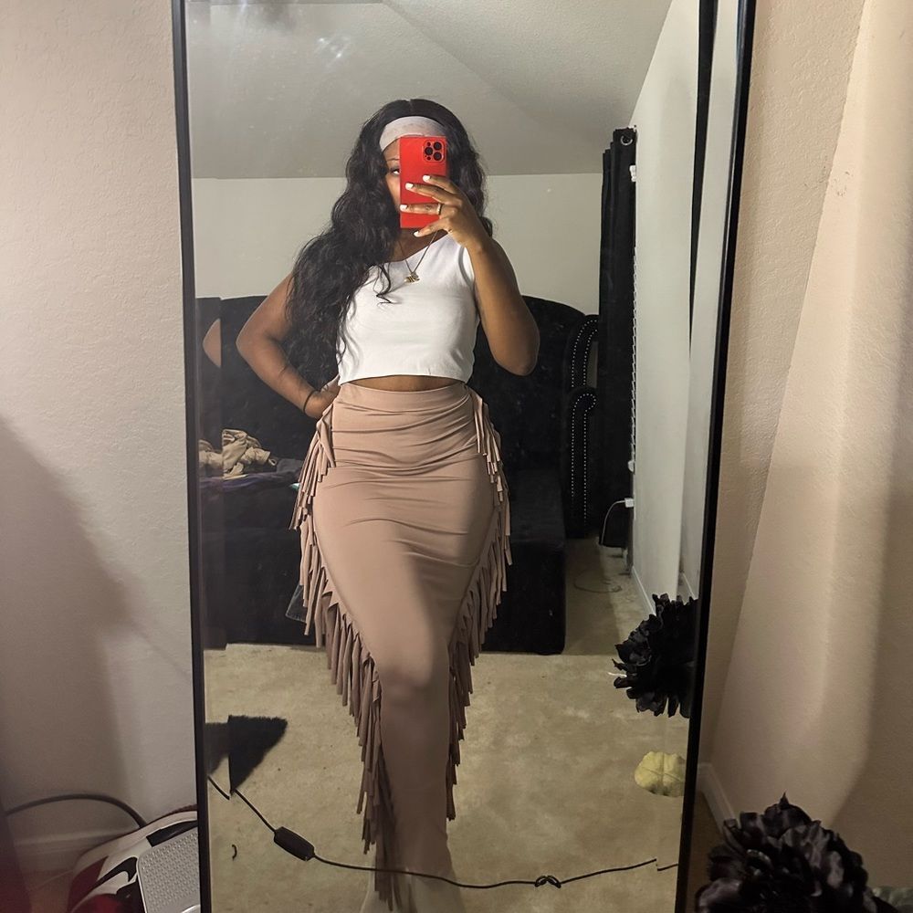 BOUTIQUE SKIRT SIDE FRINGE PENCIL MAXI SKIRT SZ S